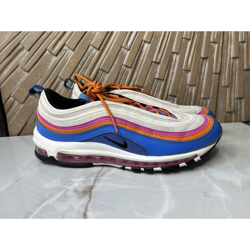 Nike Air Max 97 White Blue Orange CW6992-100 Size 10.5 Men Sneakers Shoes